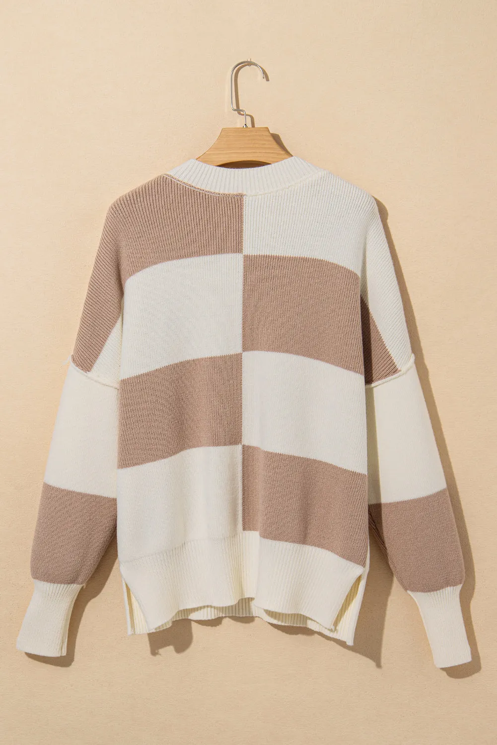 KaleaBoutique Checkered Side Slits Drop Shoulder Oversized Sweater