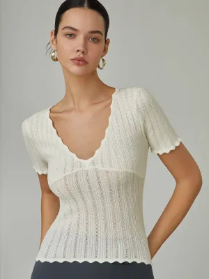 Keep It Simple Scalloped Pointelle Top