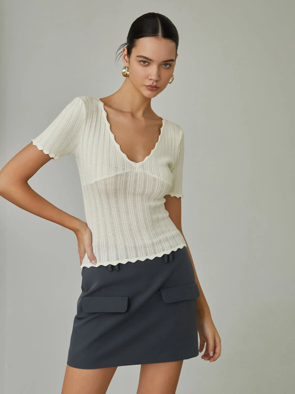 Keep It Simple Scalloped Pointelle Top