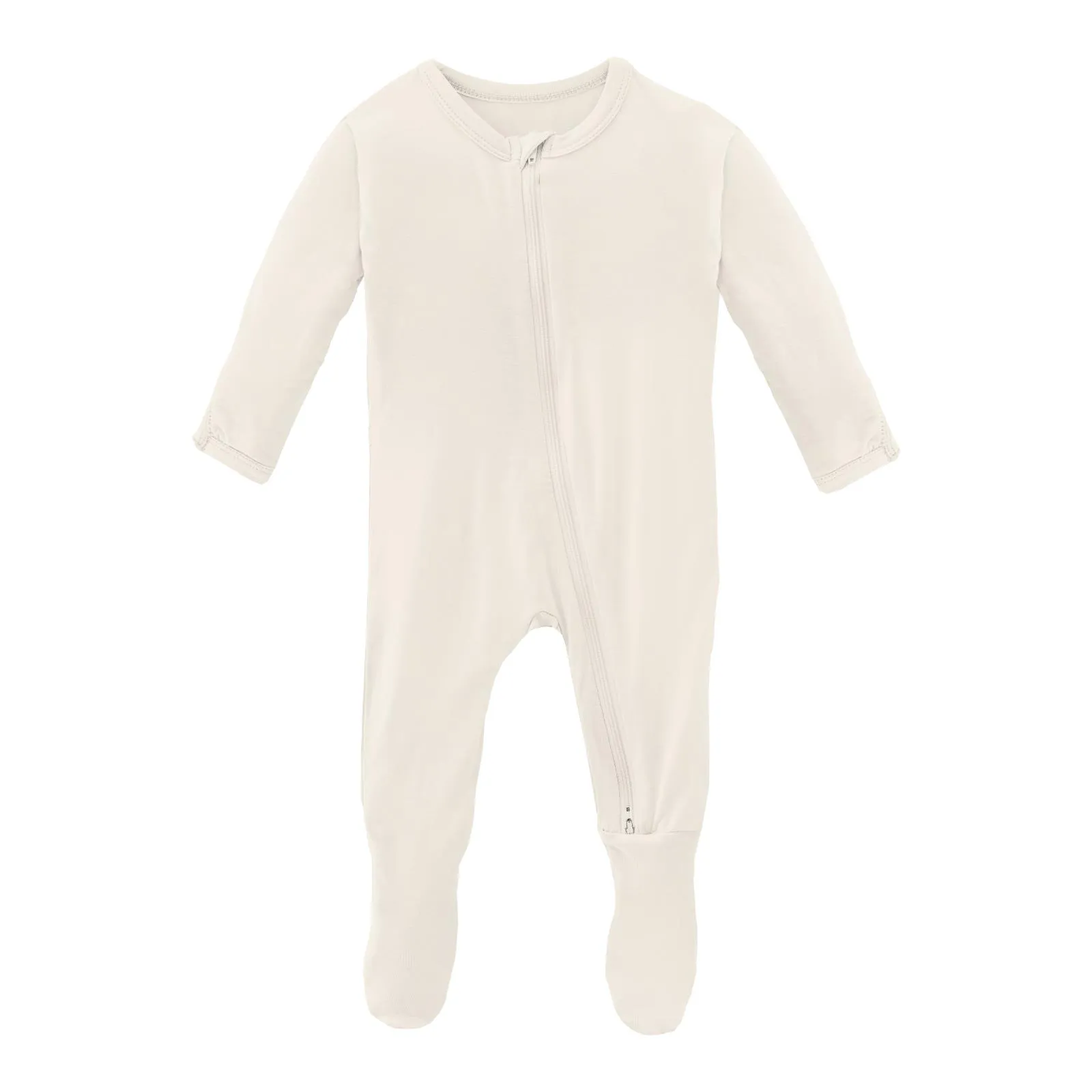 KicKee Pants Solid Footie with 2 Way Zipper - Natural