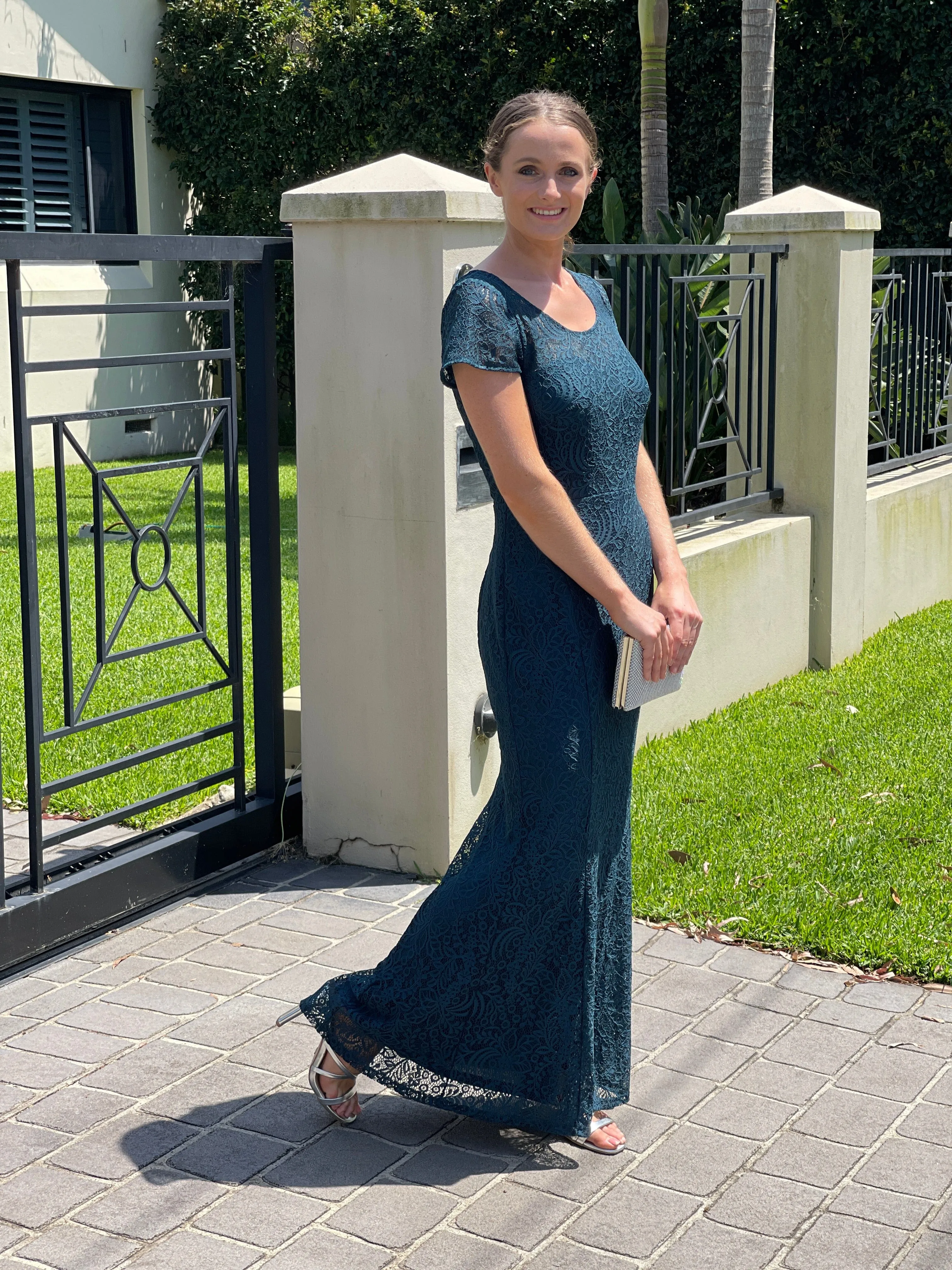 Kiel Emerald Stretch Lace Gown