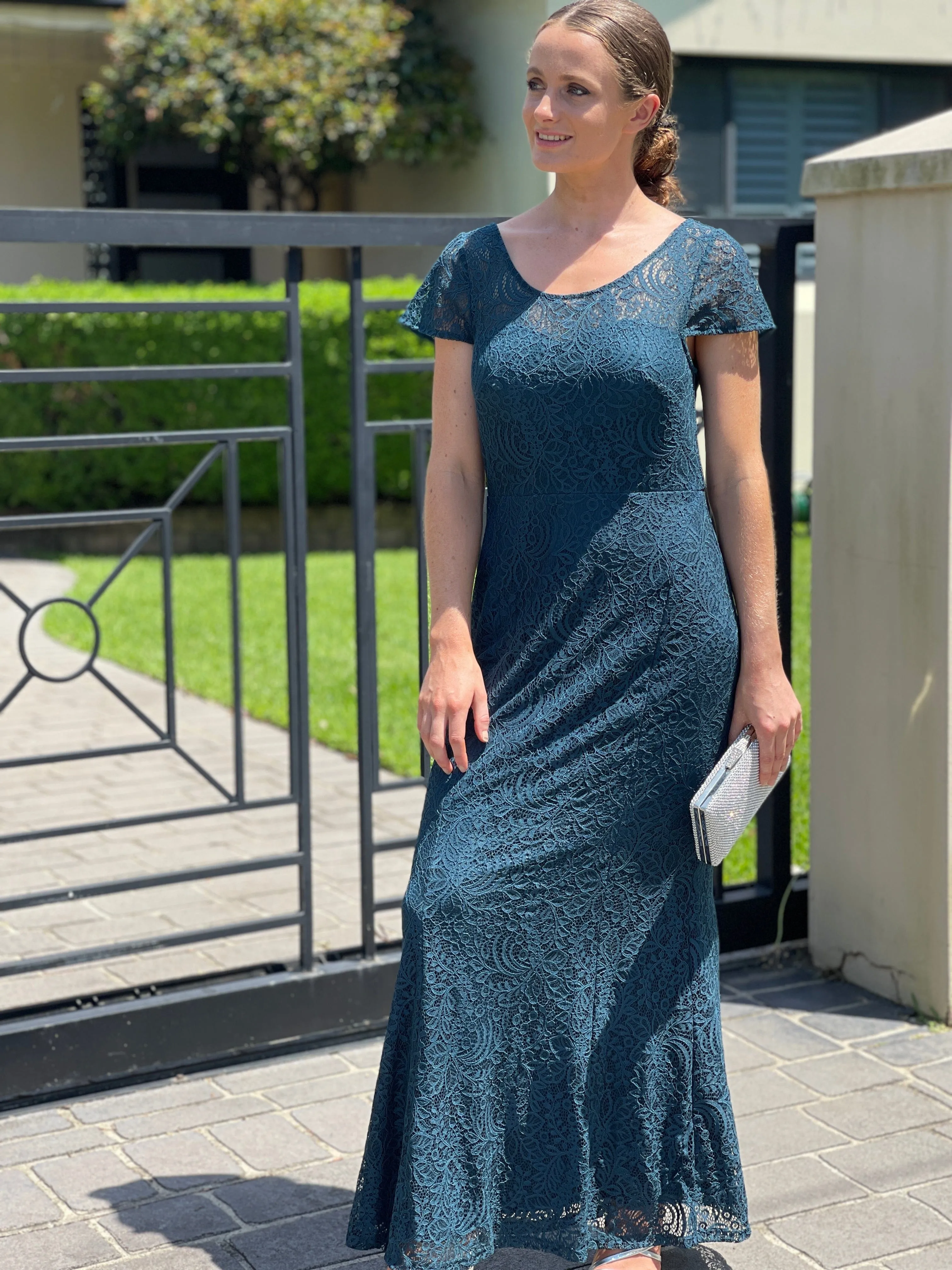 Kiel Emerald Stretch Lace Gown