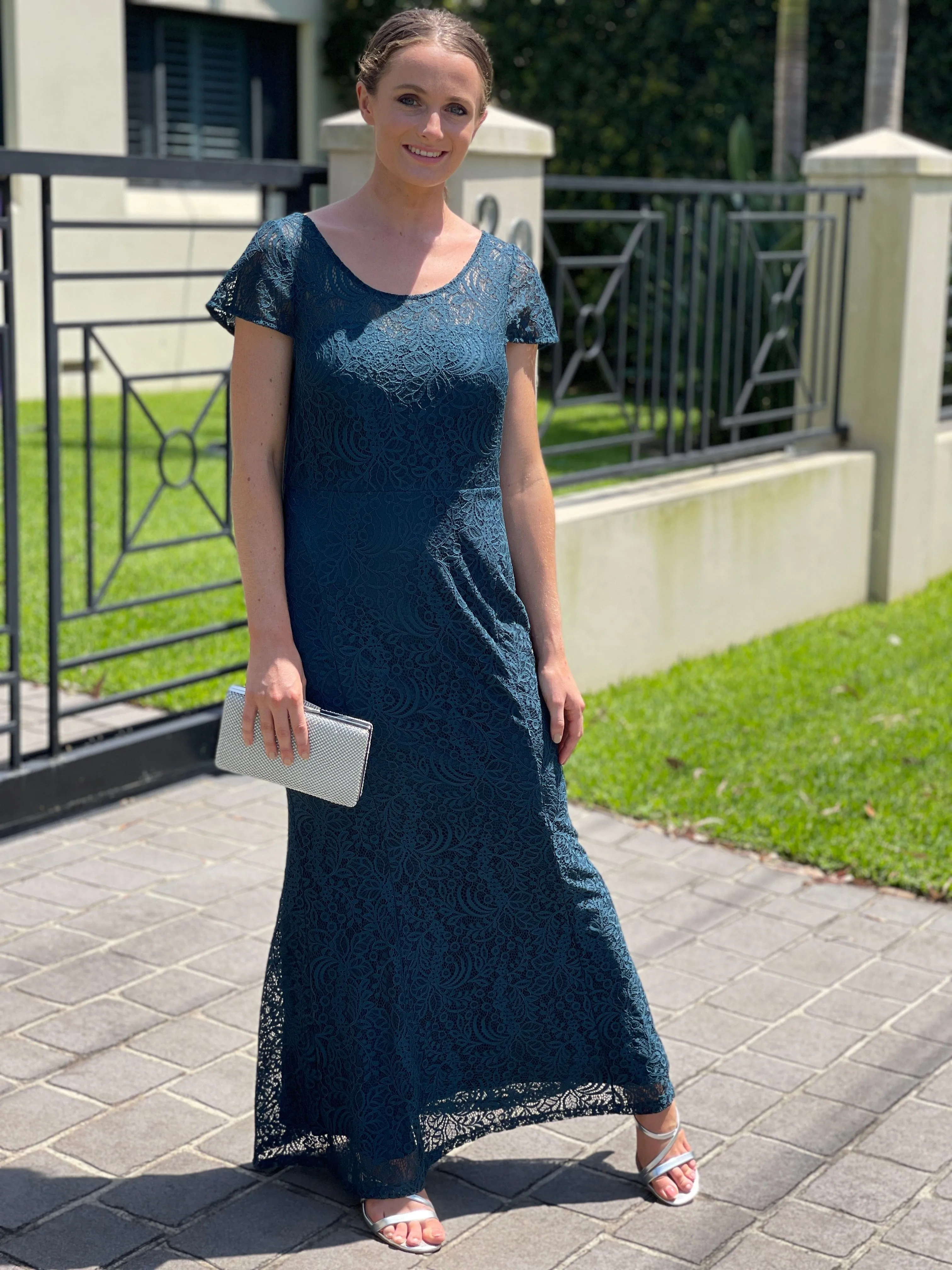 Kiel Emerald Stretch Lace Gown