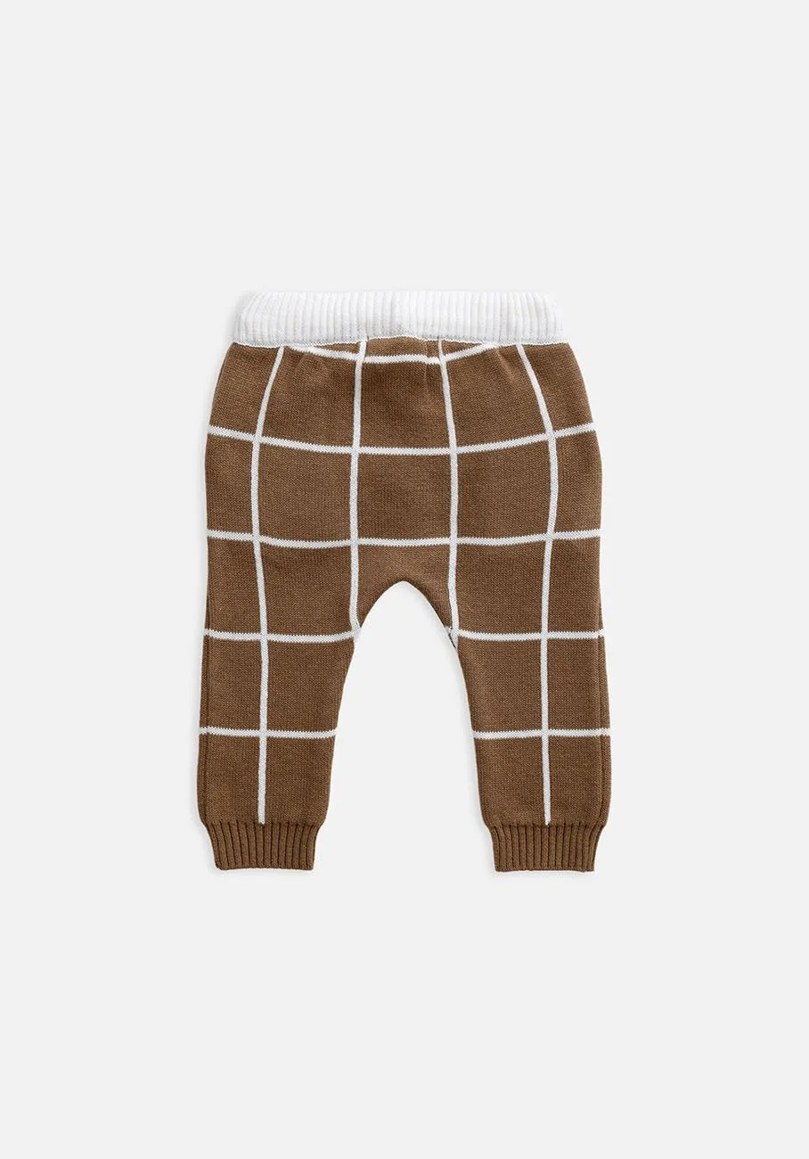 Knit Baby Pants - Cafe au Lait Grid