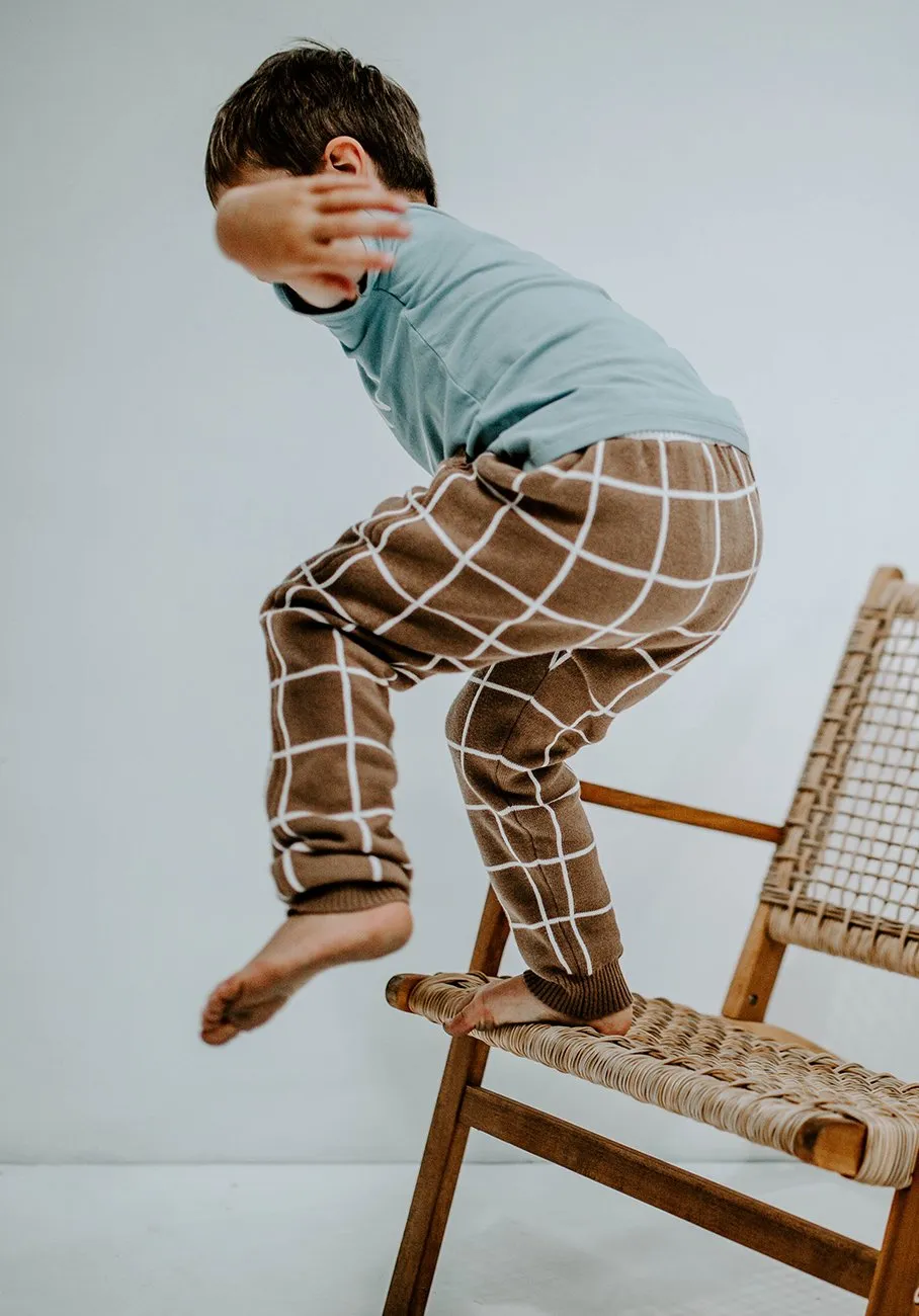 Knit Baby Pants - Cafe au Lait Grid