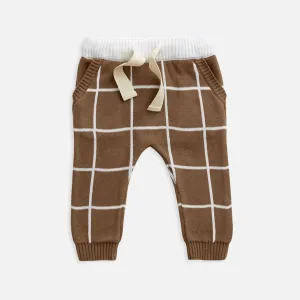 Knit Baby Pants - Cafe au Lait Grid