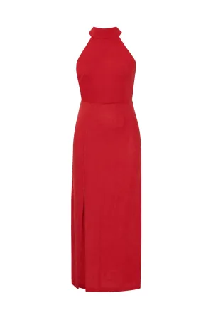 Labeca London Red Laura Goji Linen Halterneck Dress UK S