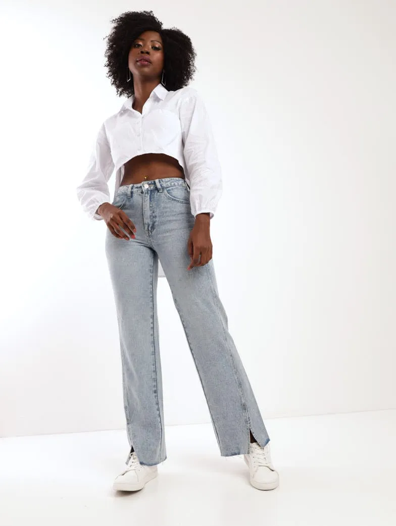 Ladies Crop Boxy Shirt - White