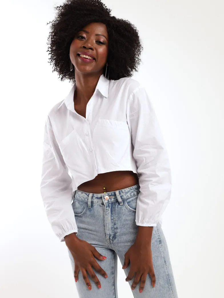 Ladies Crop Boxy Shirt - White