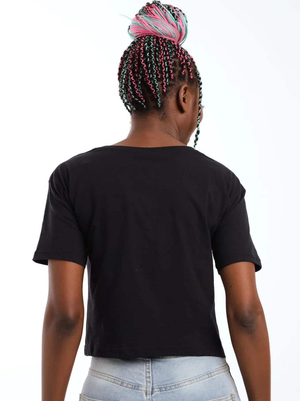 Ladies Mickey Foil Boxy Top - Black