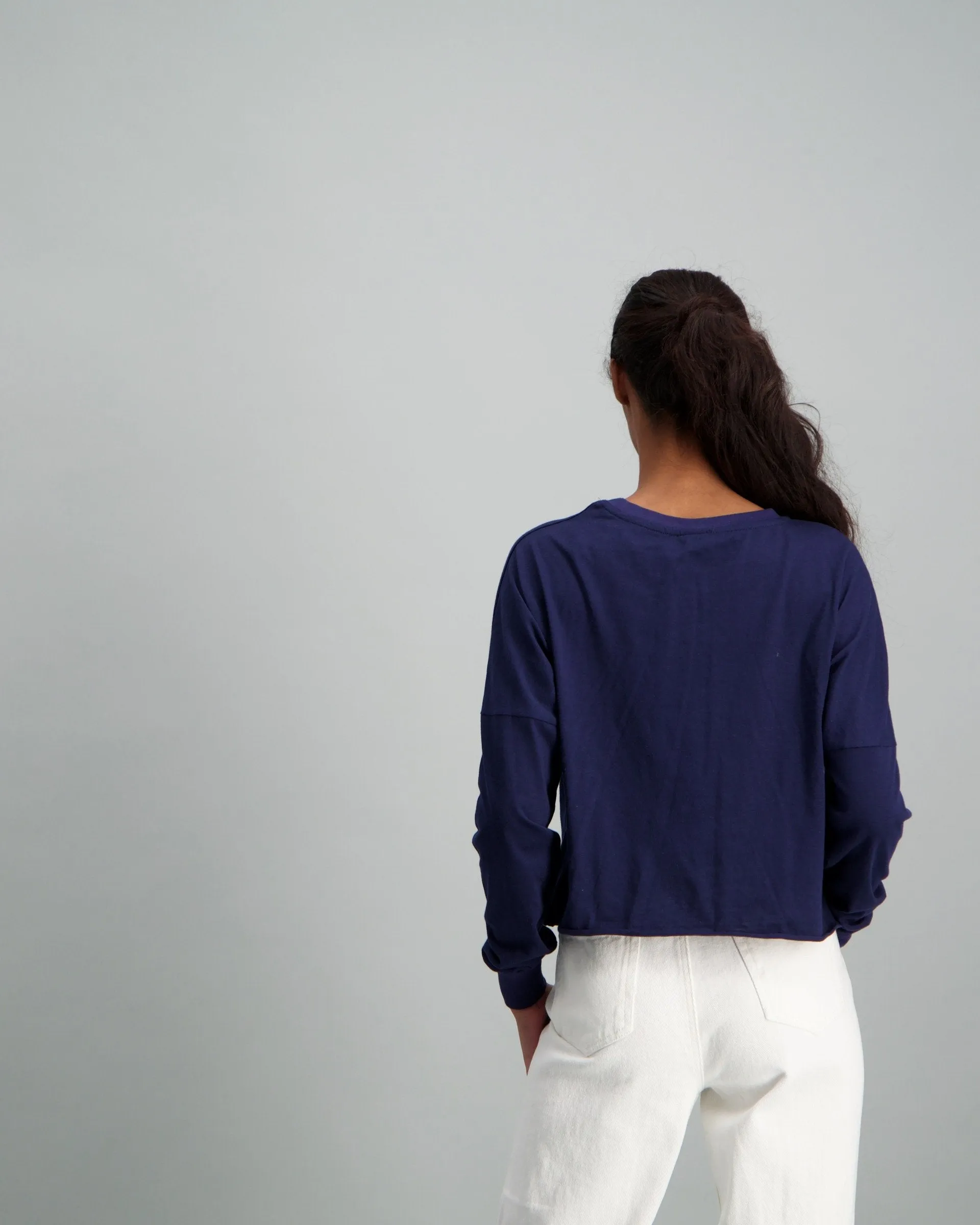 Ladies-Striped Sleeve Boxy Pullover