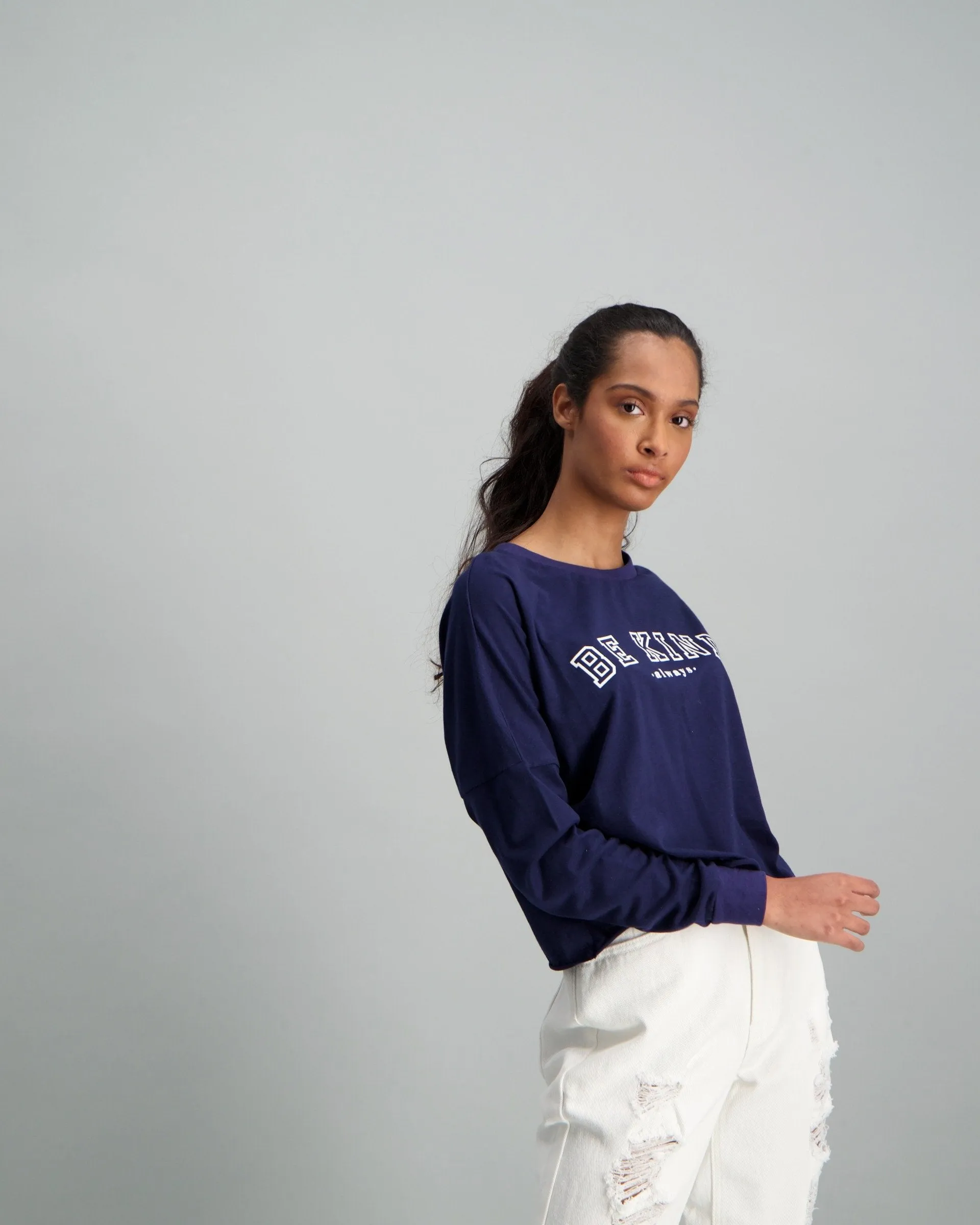 Ladies-Striped Sleeve Boxy Pullover