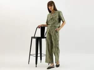Leaf Print Wide Leg Flared Pants