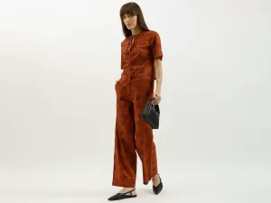 Leaf Print Wide Leg Flared Pants