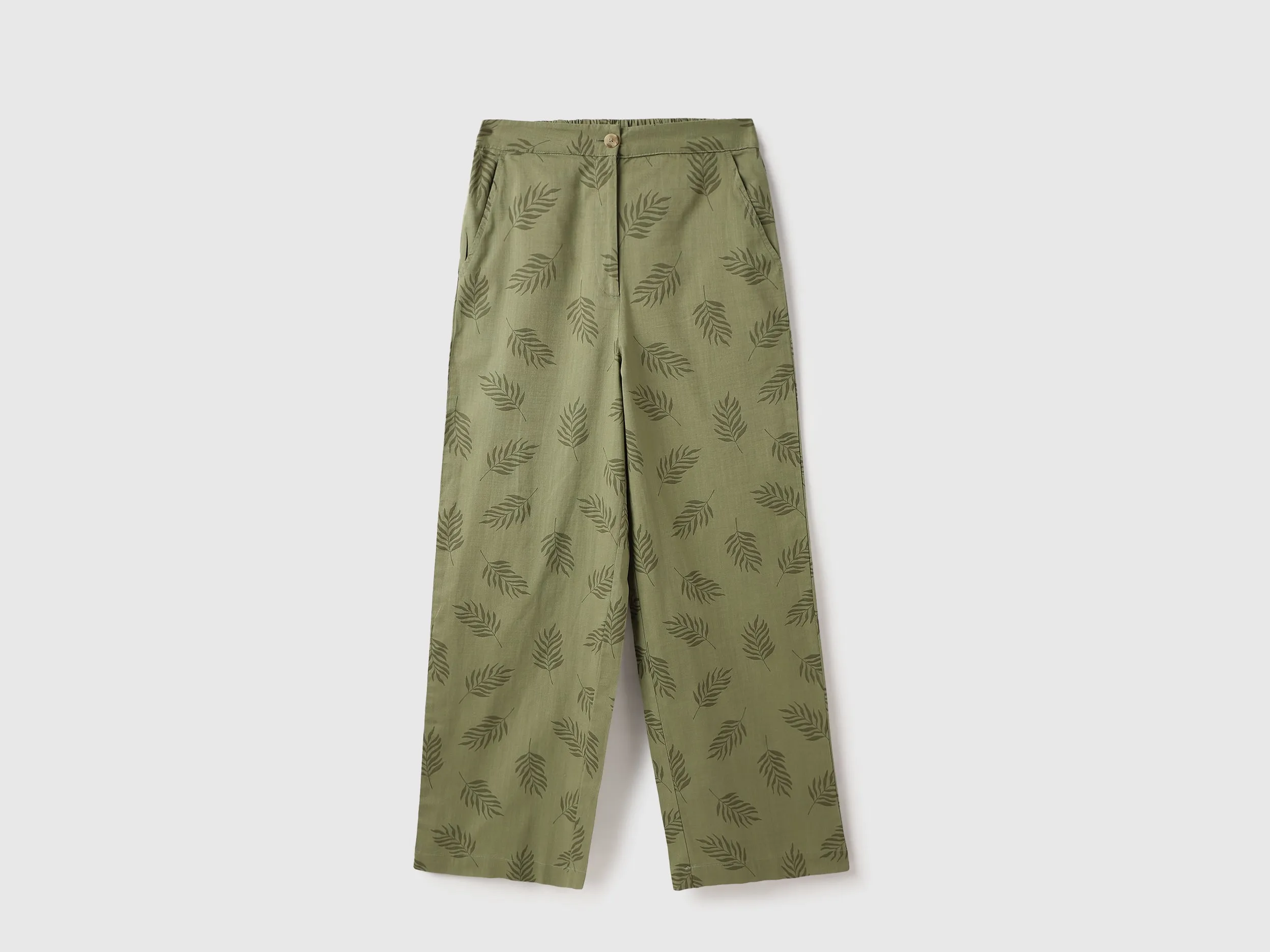 Leaf Print Wide Leg Flared Pants
