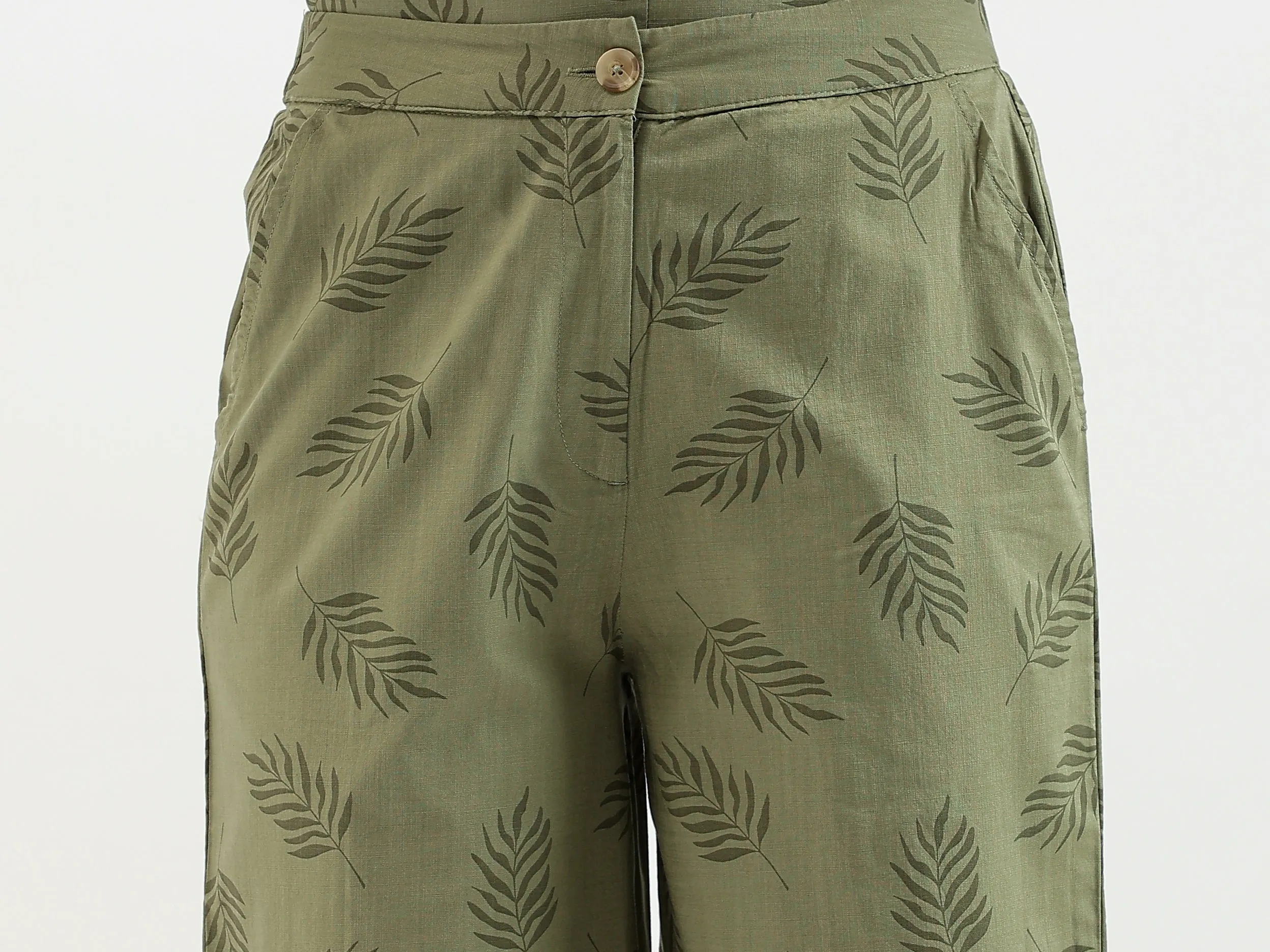 Leaf Print Wide Leg Flared Pants