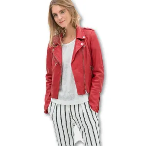 leather female jacket lapel long sleeved jacket PU slim leather female temperament locomotive Red leather women