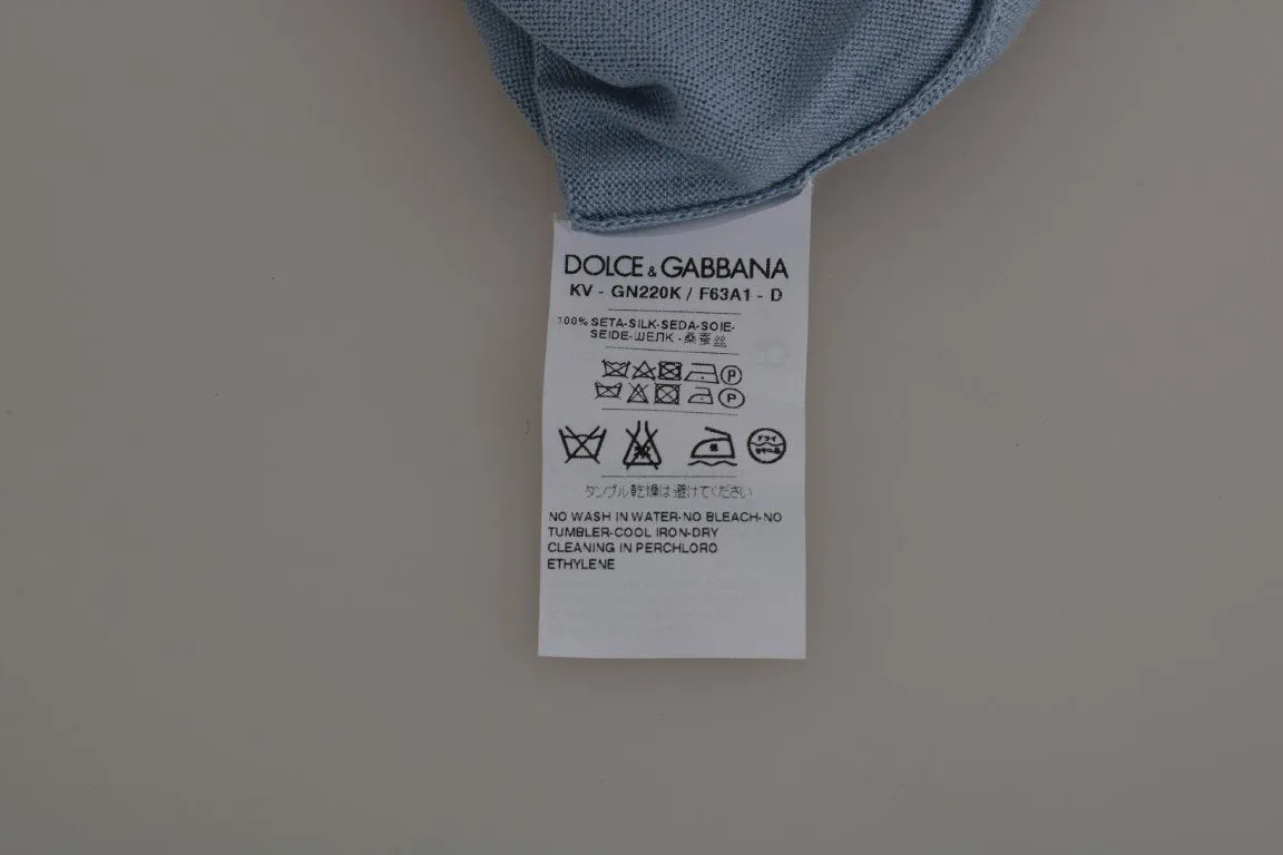 Light Blue Silk V-neck Pullover Sweater