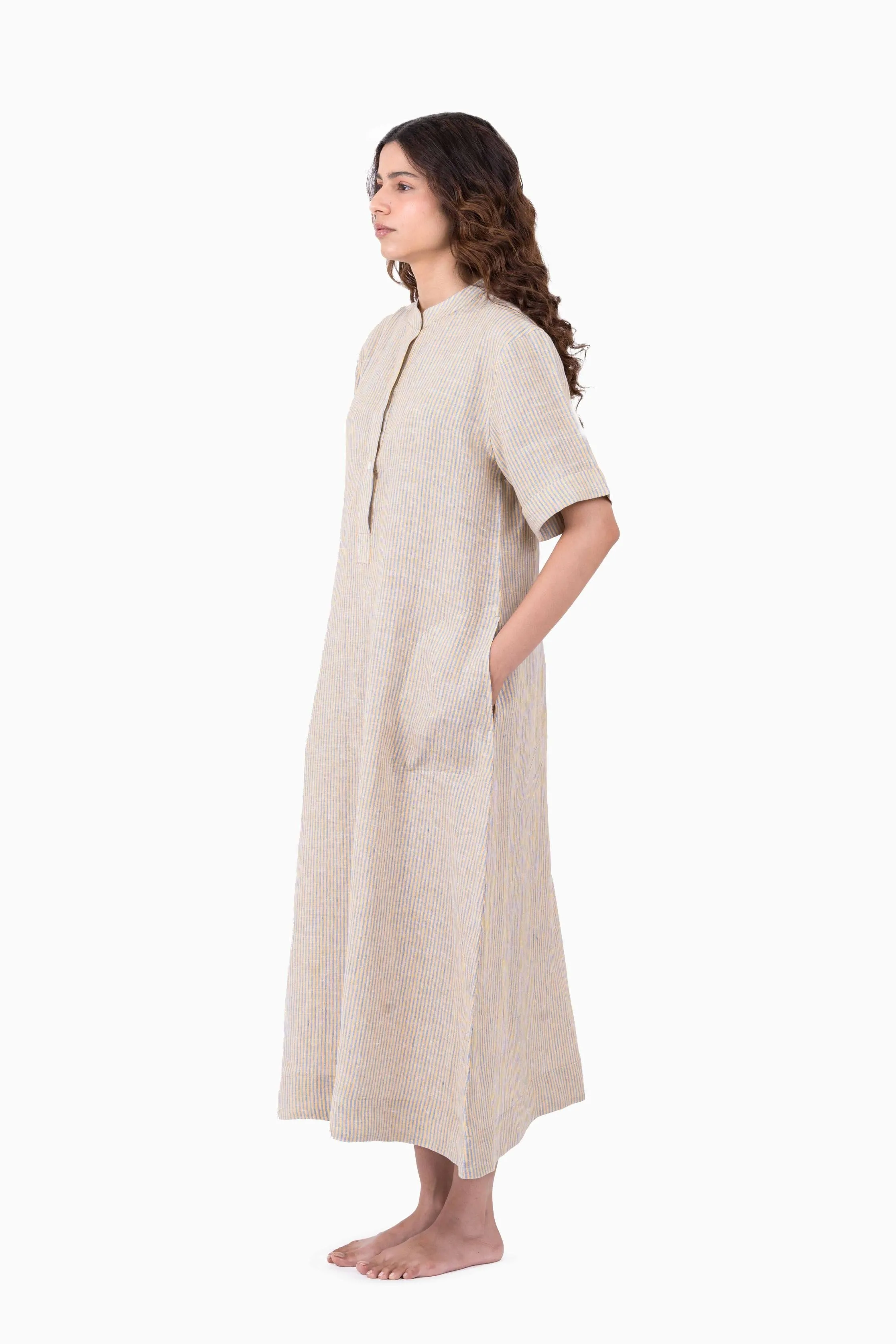 Linen Rosette Dress-Swirly Green
