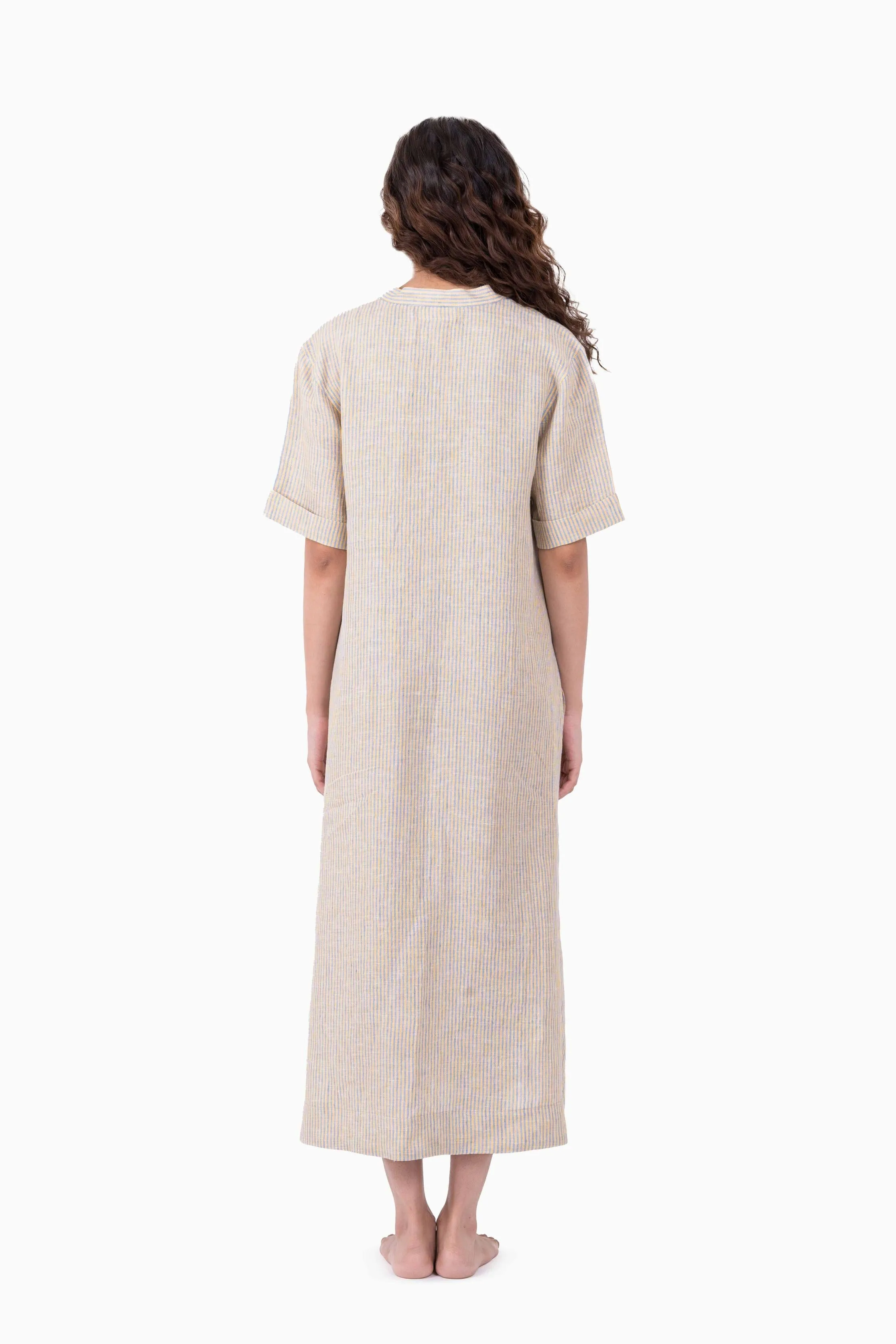 Linen Rosette Dress-Swirly Green