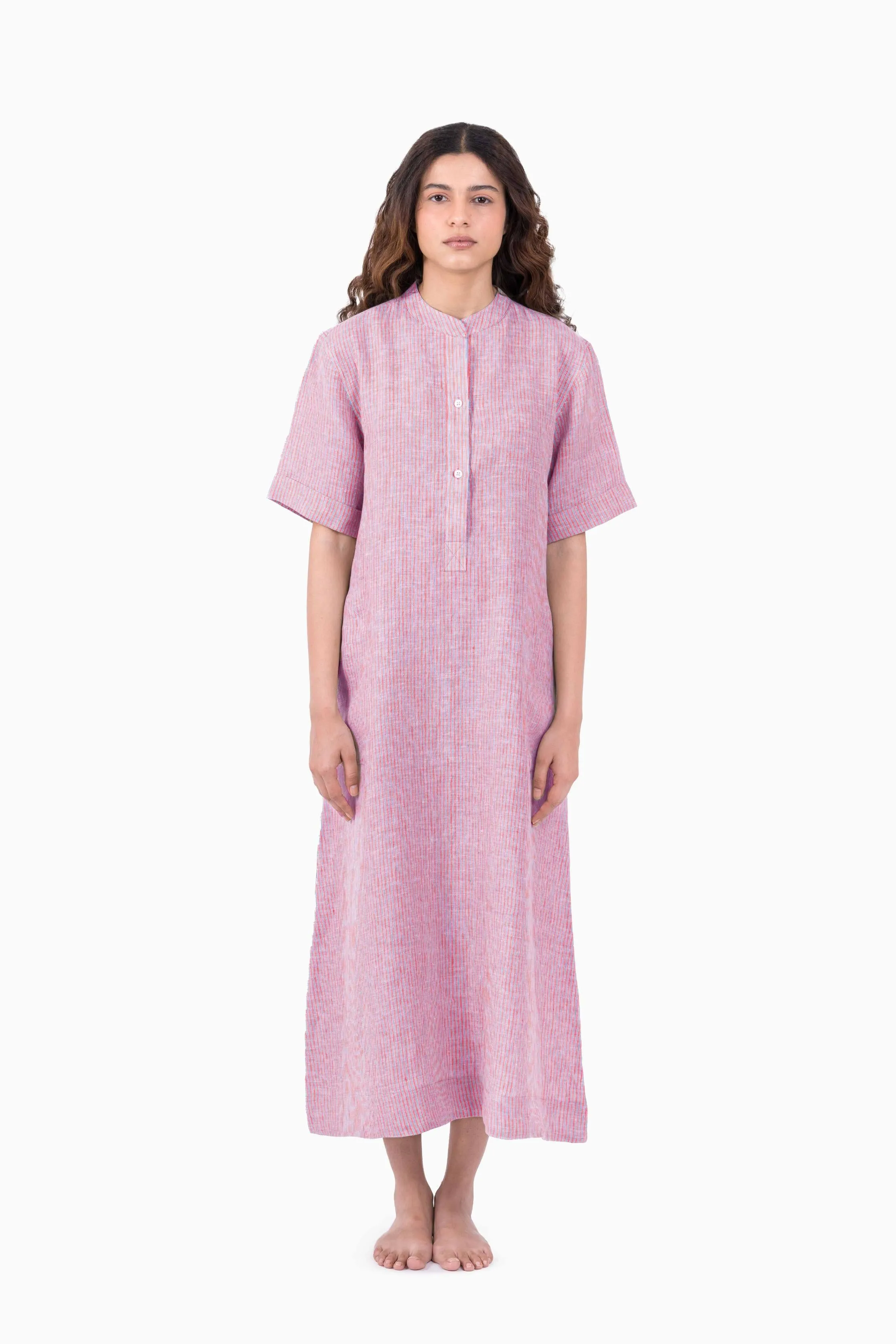 Linen Rosette Dress-Swirly Green