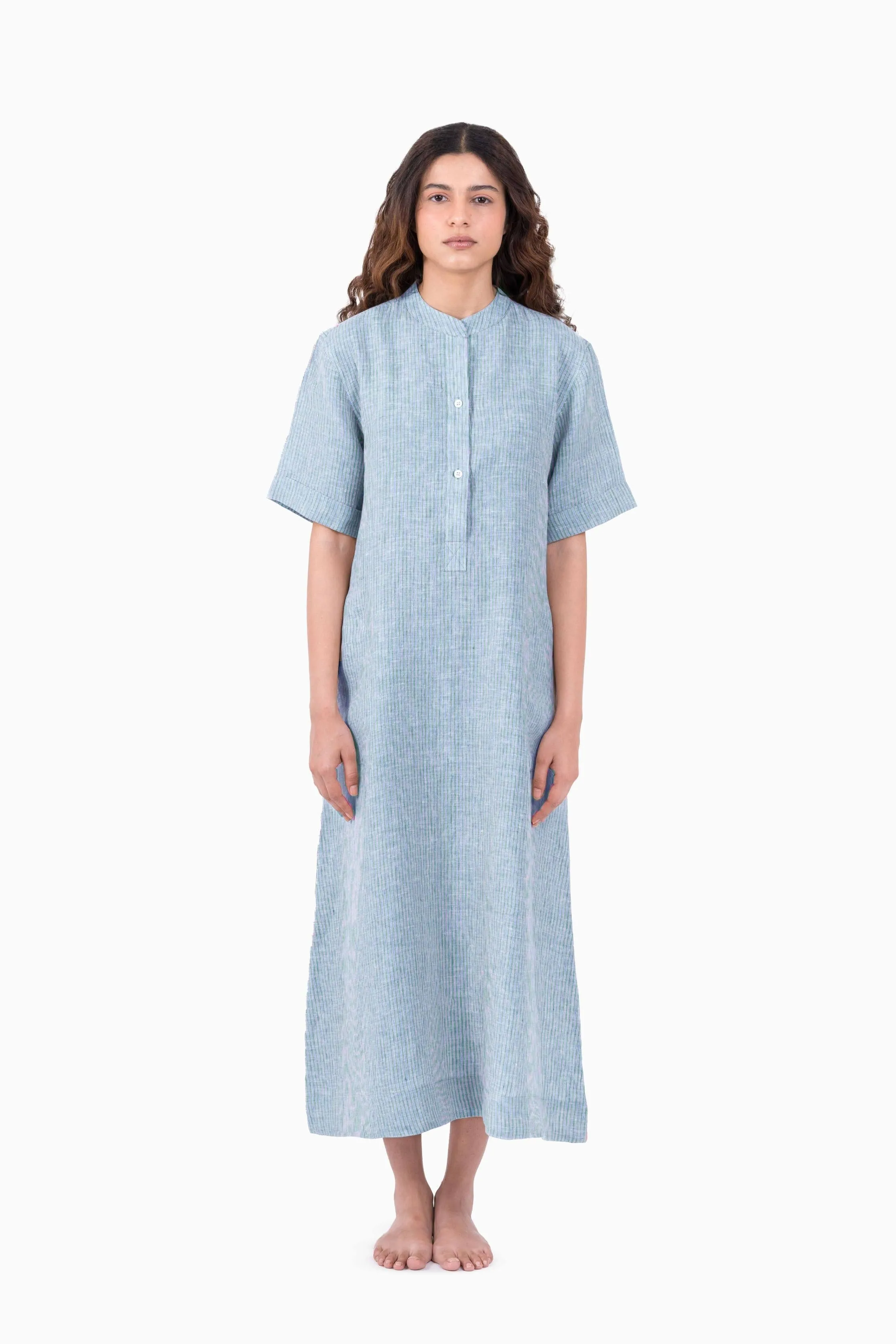 Linen Rosette Dress-Swirly Green