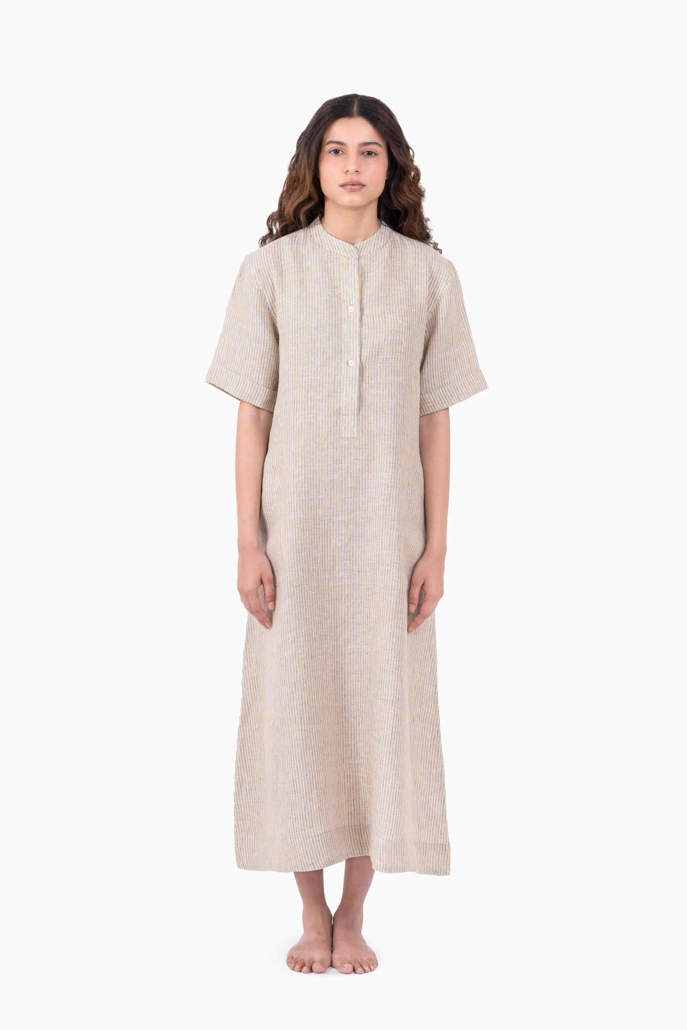 Linen Rosette Dress-Swirly Green