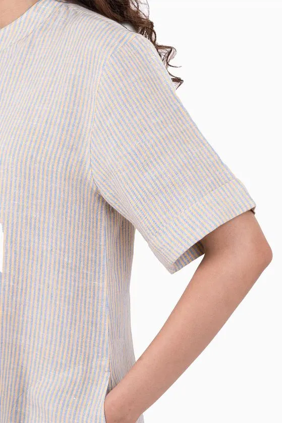 Linen Rosette Dress-Swirly Green