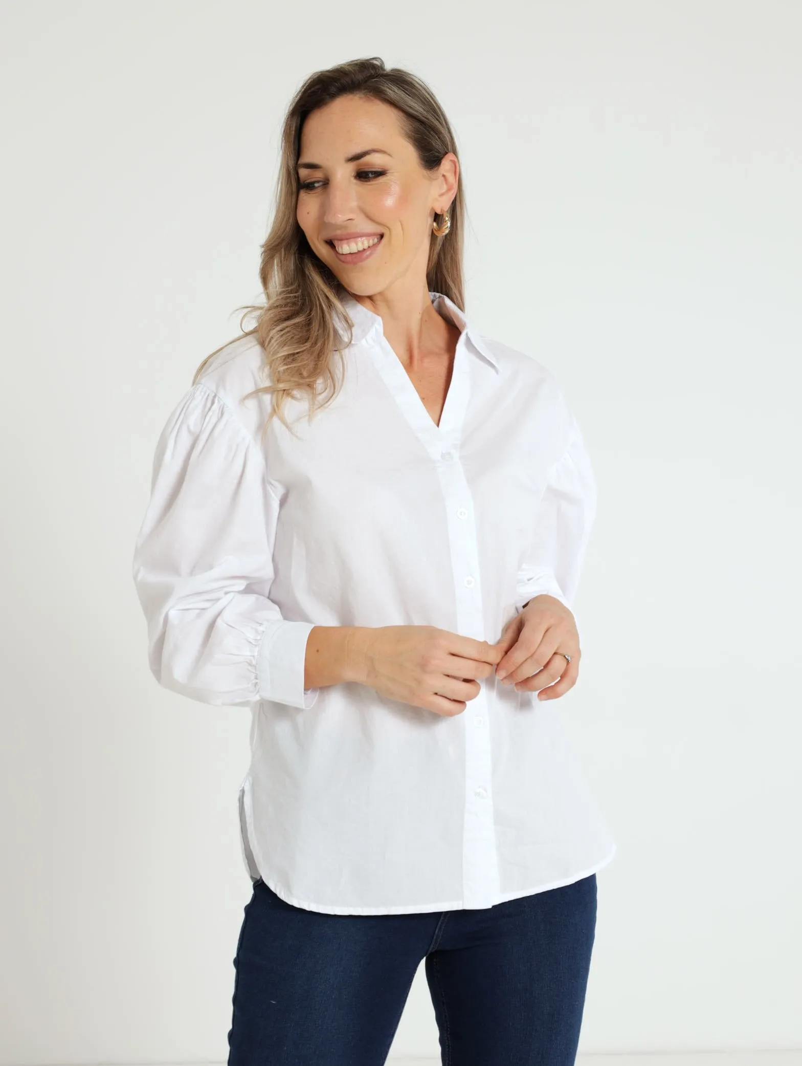 Long Sleeve Romantic Poplin Shirt - Bright White