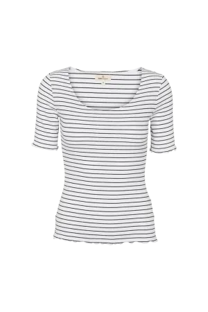 Ludmilla Scallop Tee SS - Bright white / black