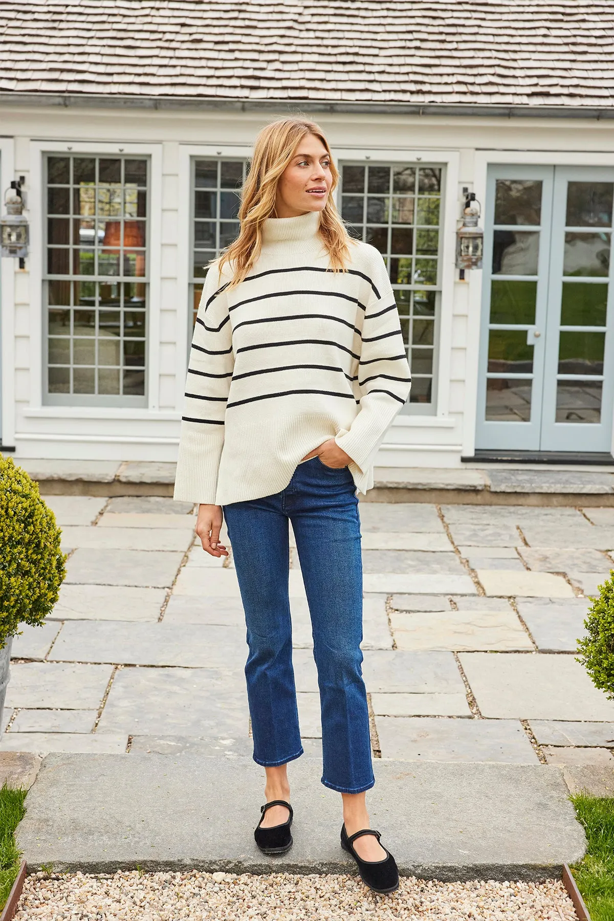 Madeline Sweater in Ivory Black Stripe