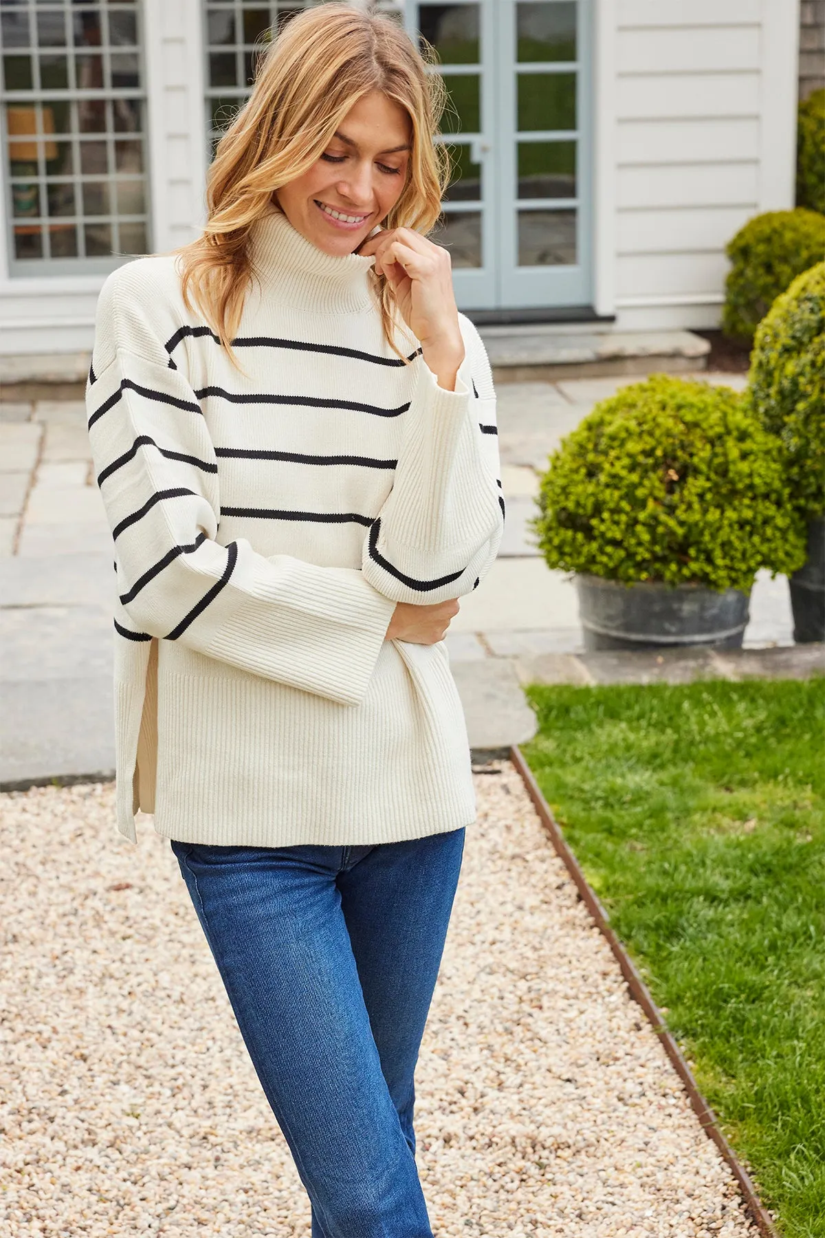Madeline Sweater in Ivory Black Stripe