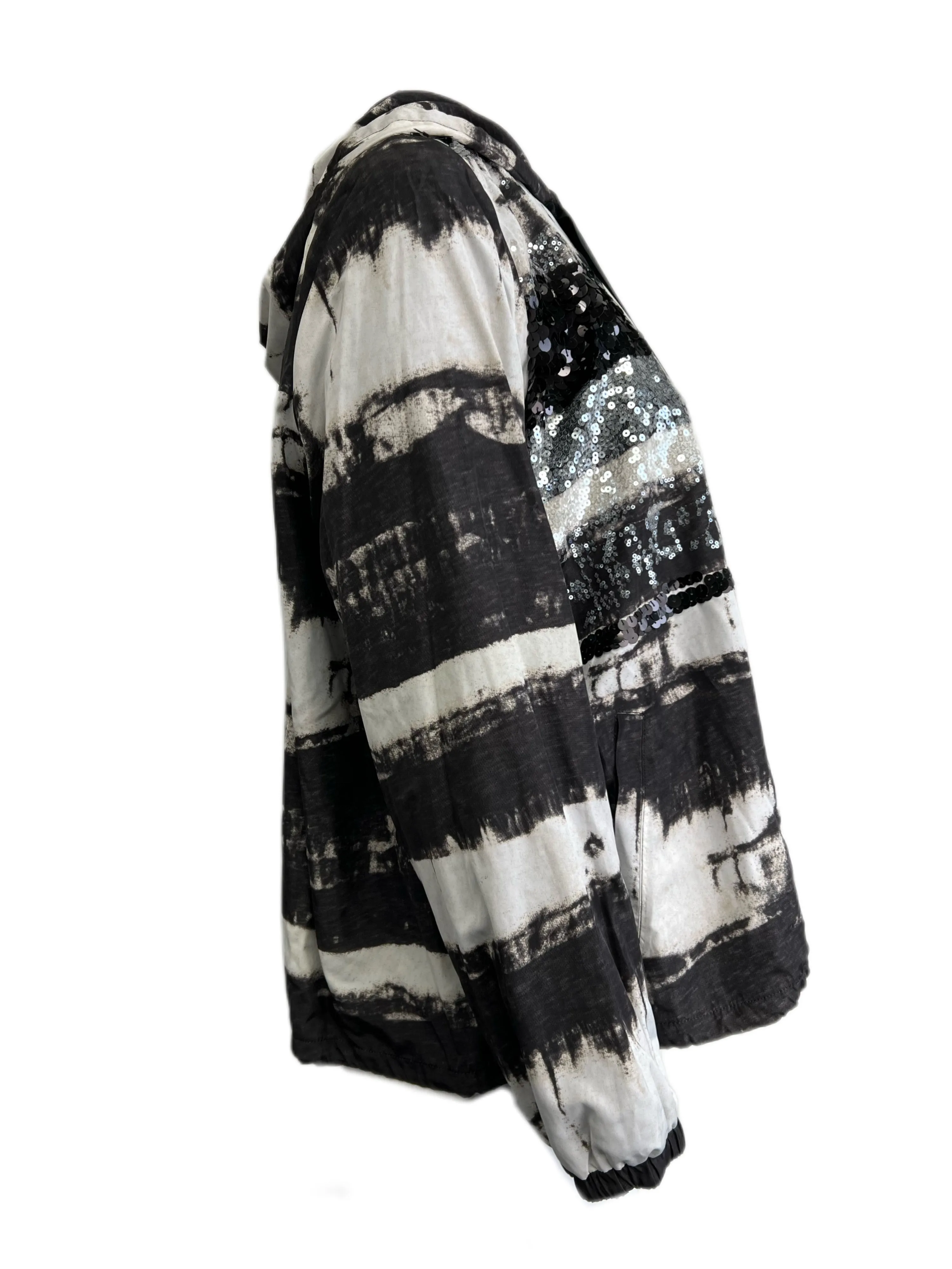 Marina Rinaldi Women's Grey Tabella Hooded Sequin Jacket NWT
