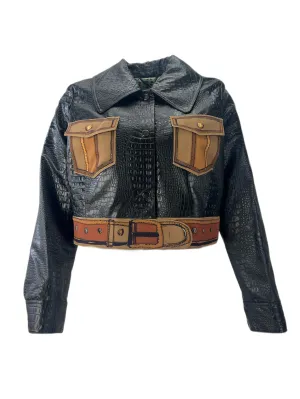 Marina Rinaldi Women's Nero Chiara Faux Leather Jacket Size 18W/27 NWT