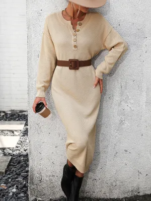Massey Knit Midi Sweater Dress - Beige