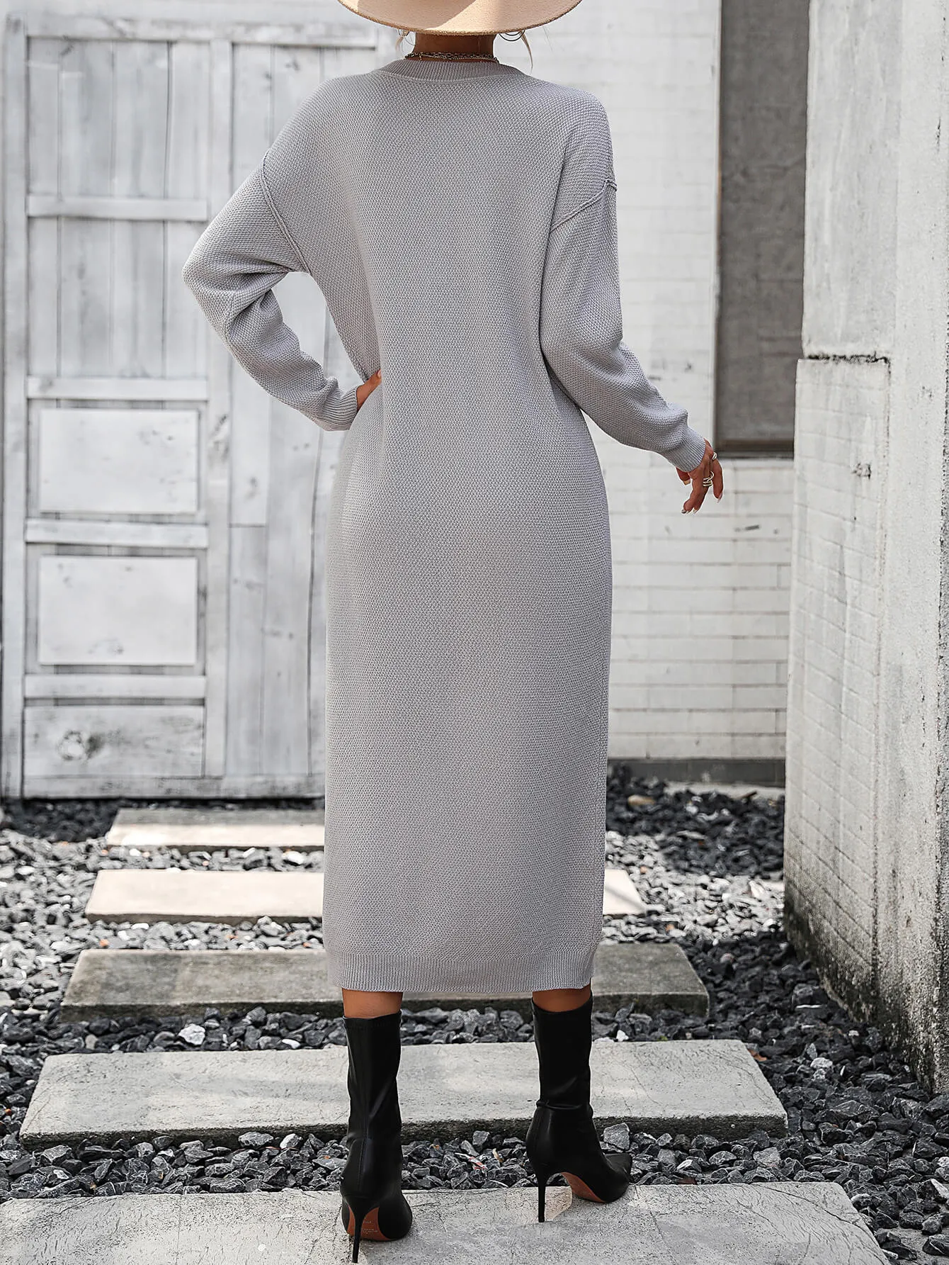 Massey Knit Midi Sweater Dress - Grey