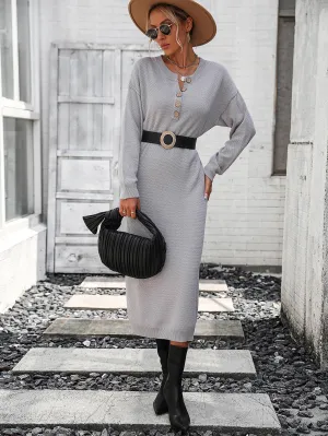 Massey Knit Midi Sweater Dress - Grey