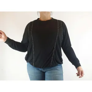 Megan Park black 100% wool jumper with unique embellishments size L (best fits 14)