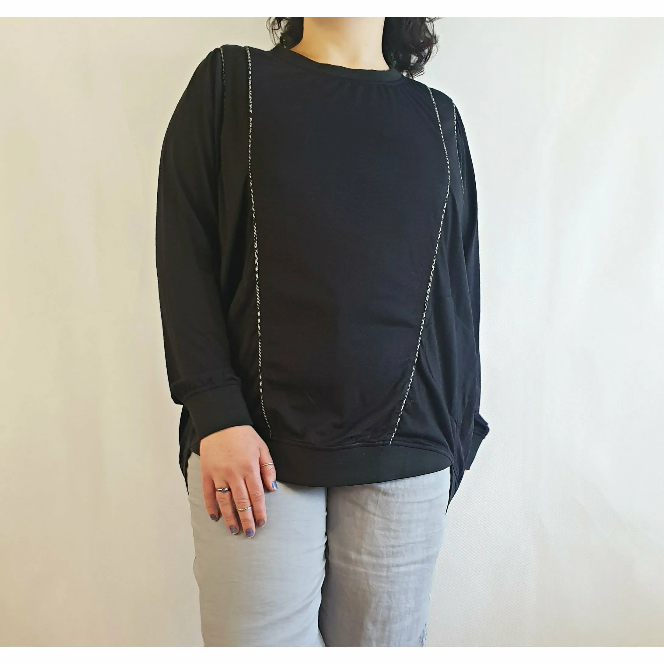 Megan Park black 100% wool jumper with unique embellishments size L (best fits 14)