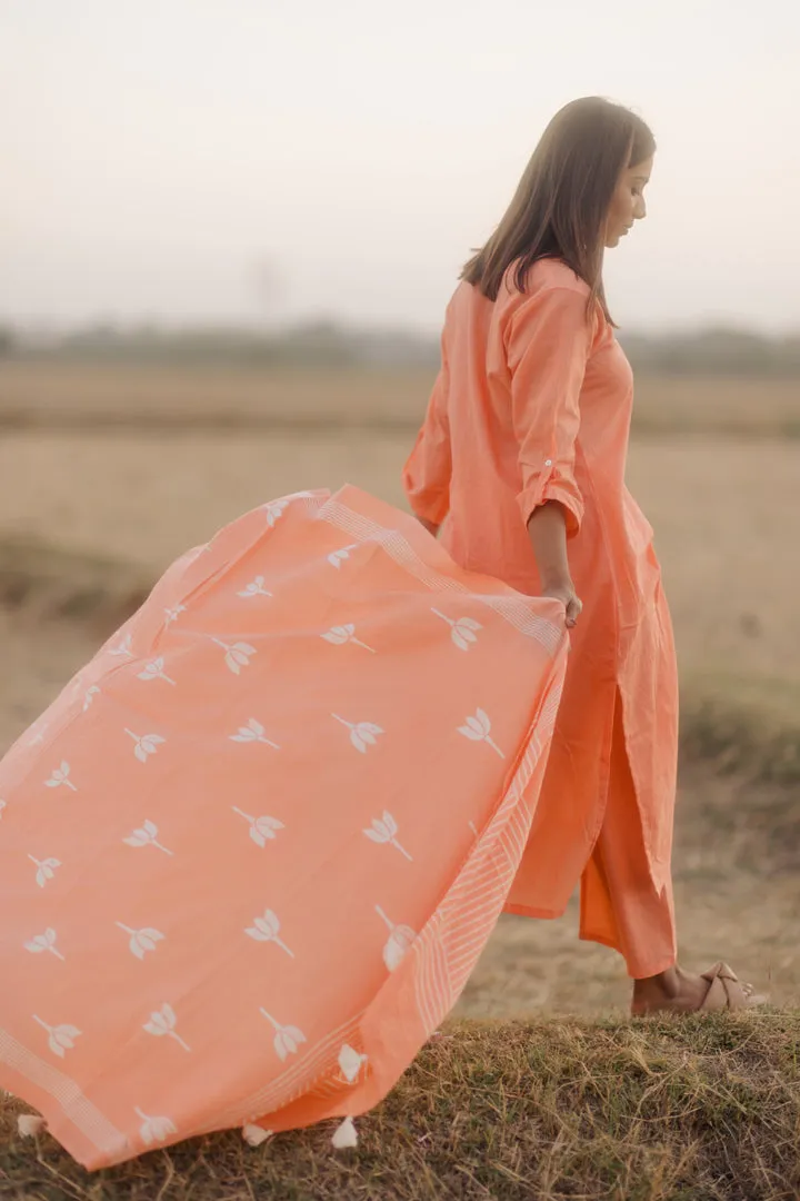 Melon kurta set with printed dupatta