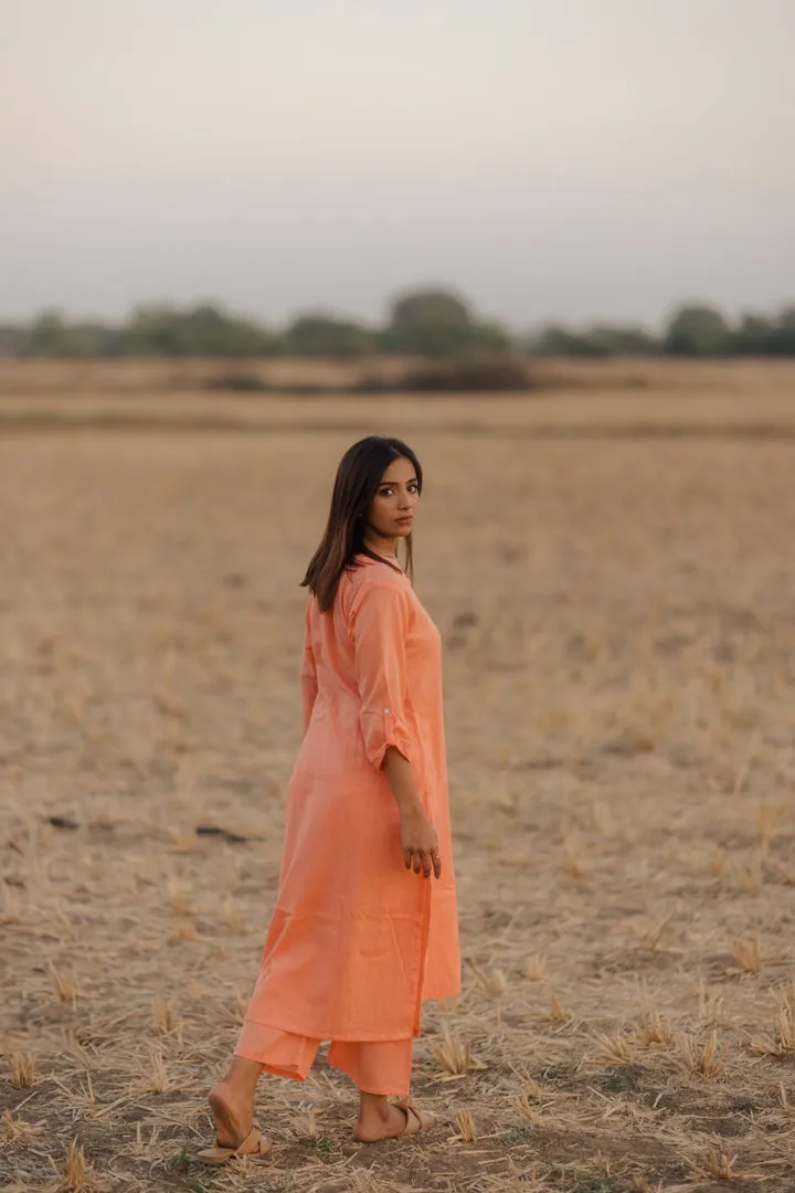 Melon kurta set with printed dupatta
