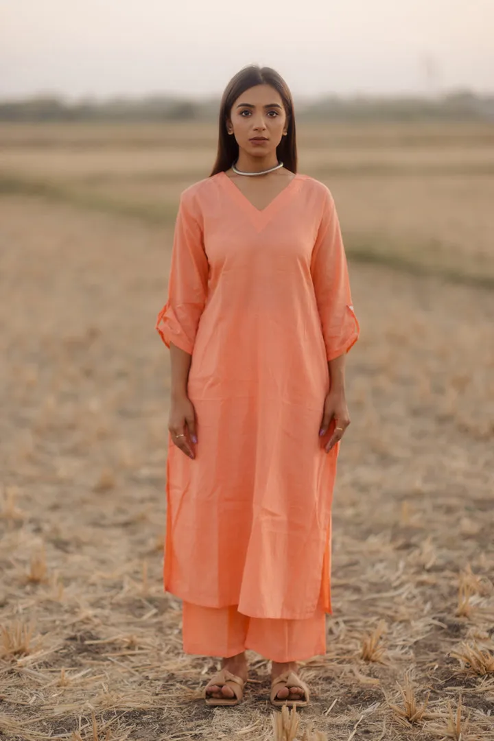 Melon kurta set with printed dupatta