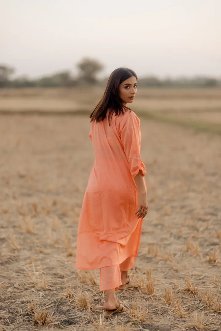 Melon kurta set with printed dupatta