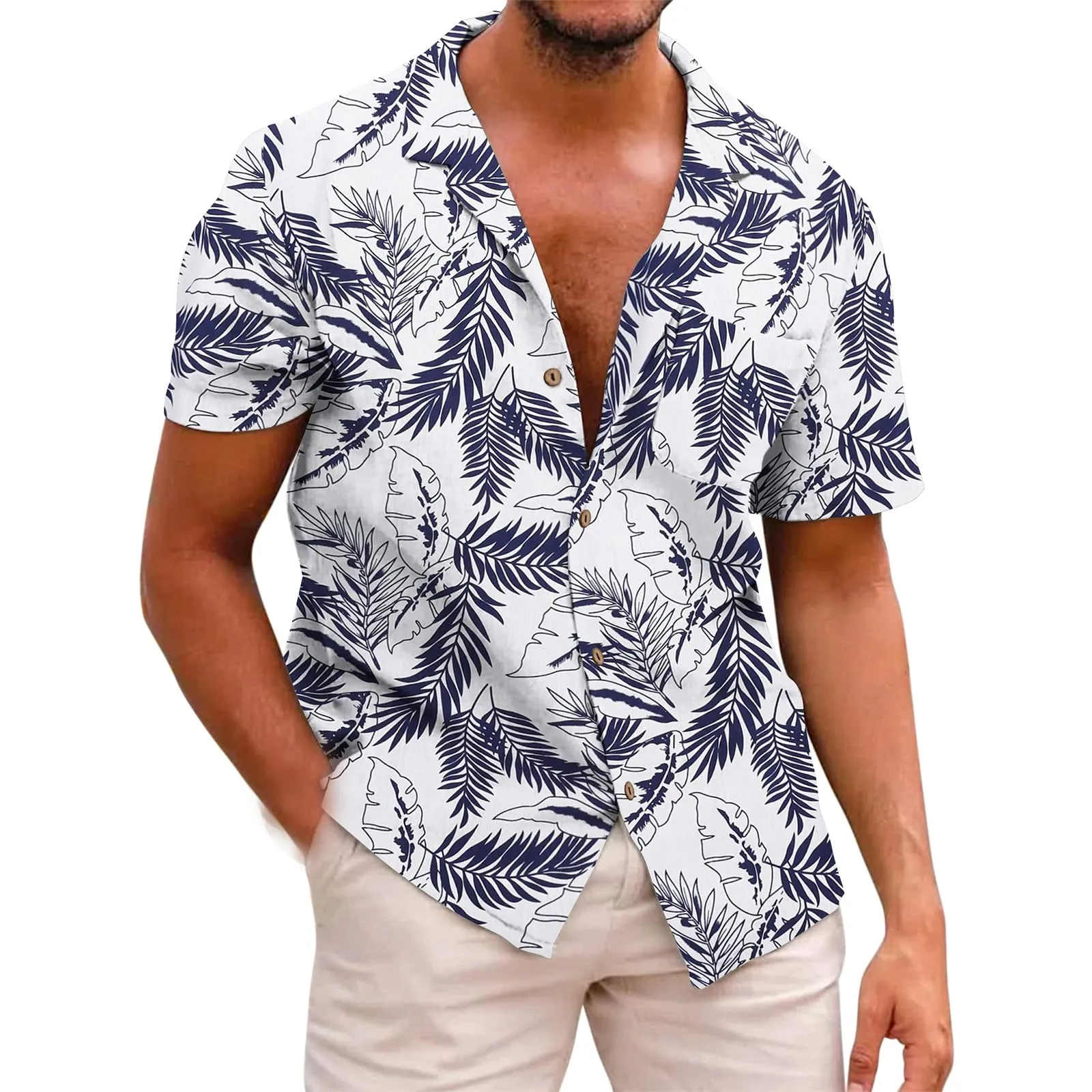 Men's Hawaiian Shirt Tops Vintage Short Sleeve Button Down Beach Shirt Male Tropical Floral Summer Pullover Party Holiday