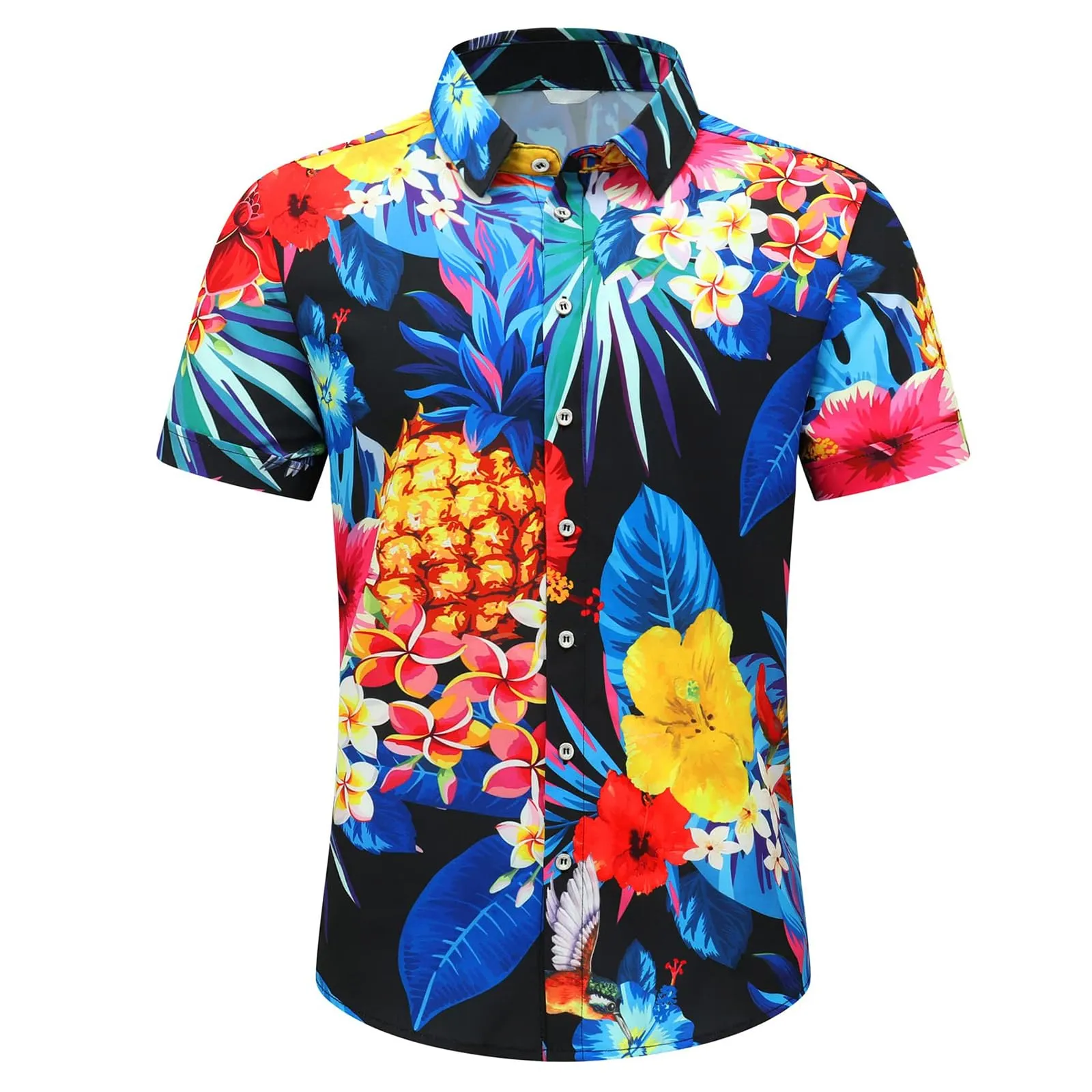 Men's Hawaiian Shirt Tops Vintage Short Sleeve Button Down Beach Shirt Male Tropical Floral Summer Pullover Party Holiday