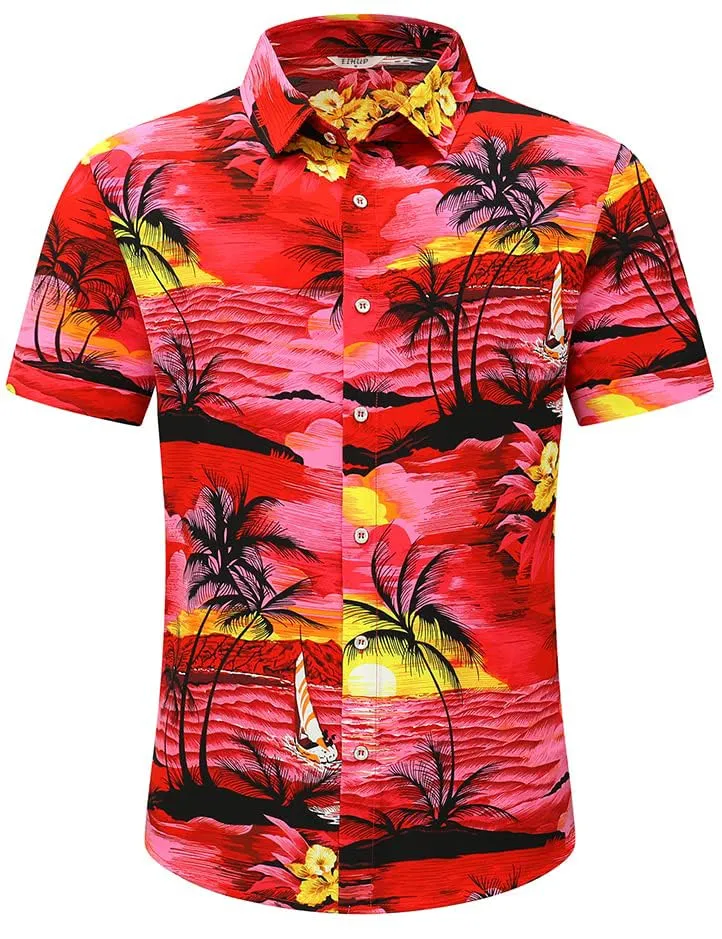 Men's Hawaiian Shirt Tops Vintage Short Sleeve Button Down Beach Shirt Male Tropical Floral Summer Pullover Party Holiday