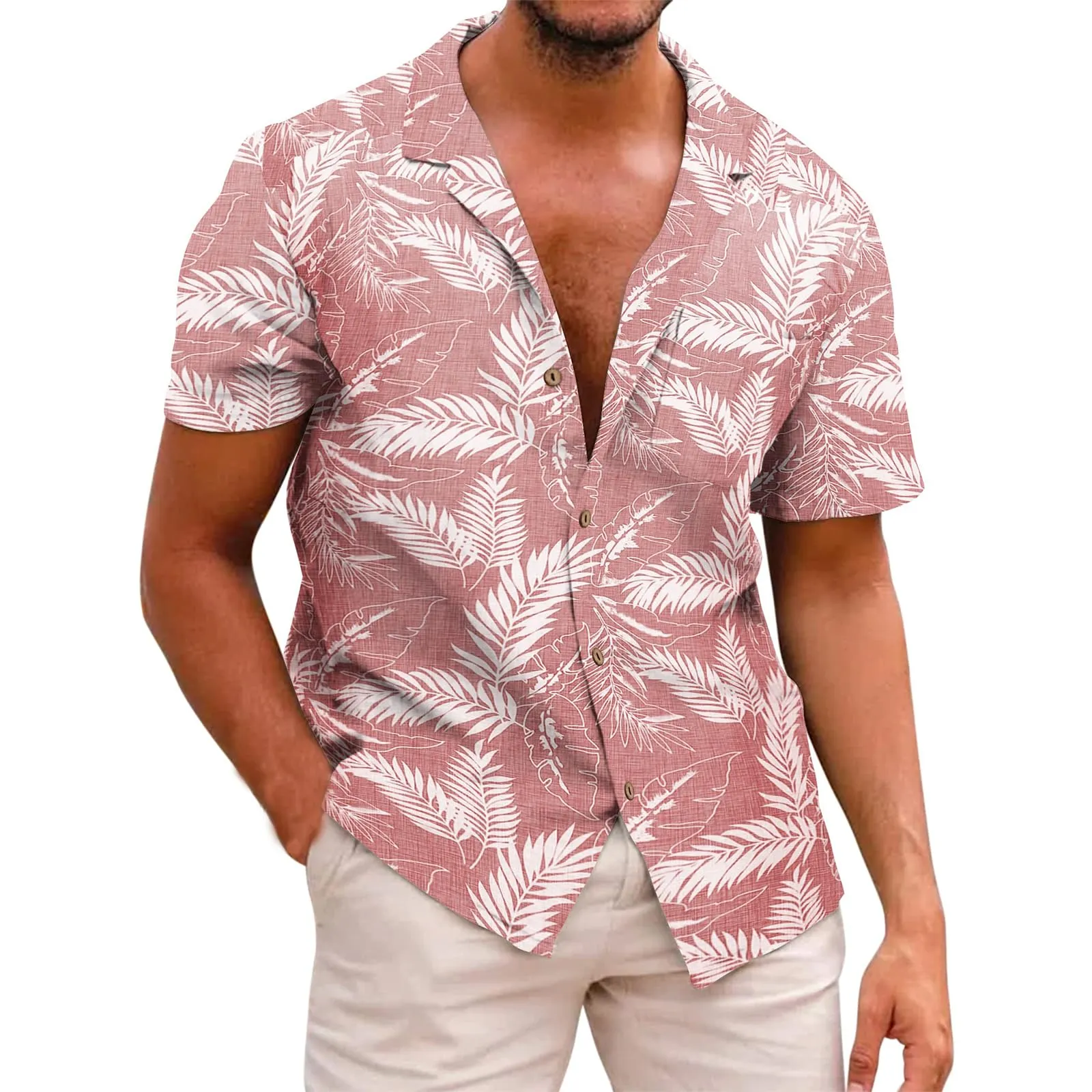 Men's Hawaiian Shirt Tops Vintage Short Sleeve Button Down Beach Shirt Male Tropical Floral Summer Pullover Party Holiday