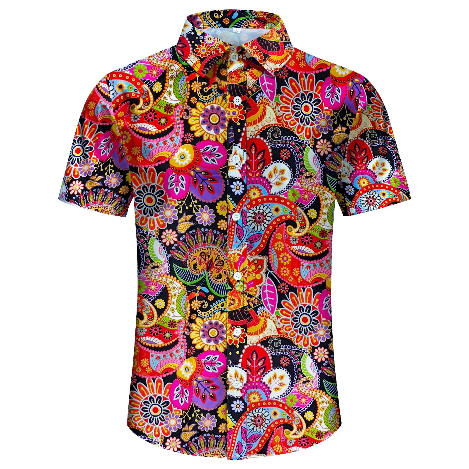 Men's Hawaiian Shirt Tops Vintage Short Sleeve Button Down Beach Shirt Male Tropical Floral Summer Pullover Party Holiday
