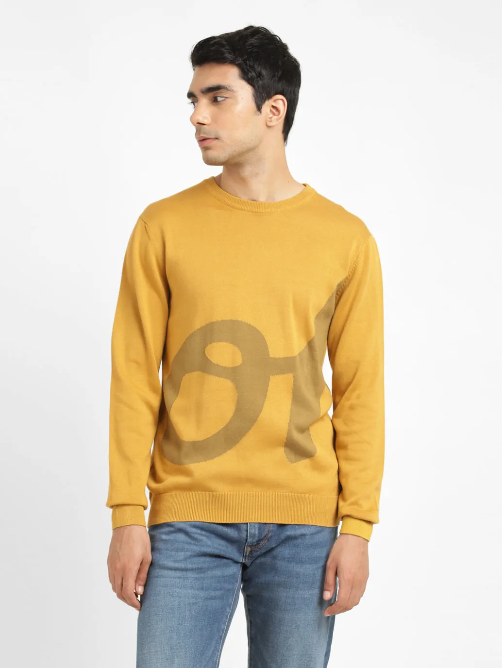 Men's Solid Yellow Crew Neck Sweater