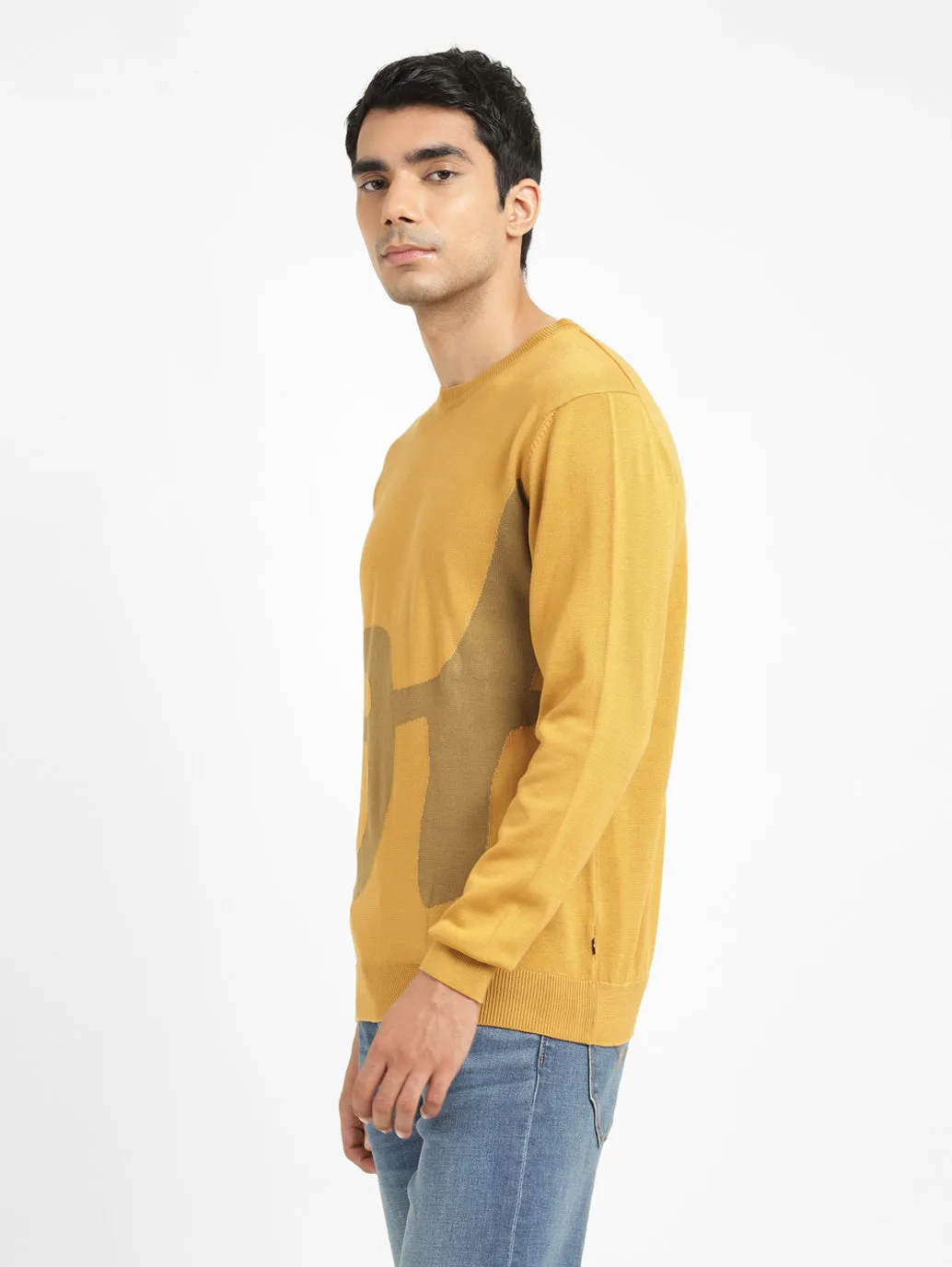 Men's Solid Yellow Crew Neck Sweater